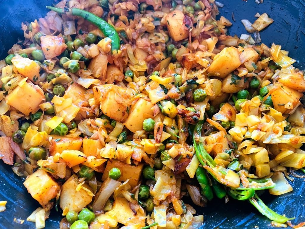 Cabbage, Aloo and Peas Stir-Fry